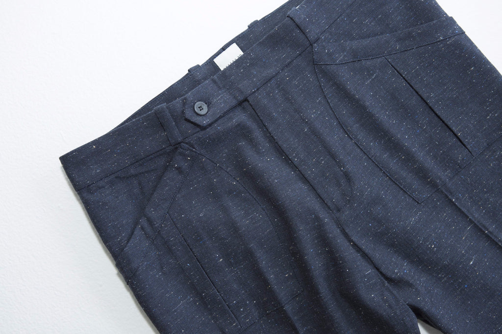 Pleated Pocket Pant - Slubbed Navy